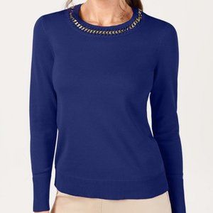 JM Collection Scoop Neck Gold-Tone Chain Embellish